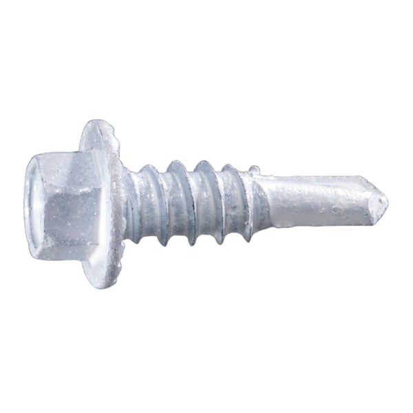 Self-Drilling Screw, #12 x 3/4 in, White Ruspert Steel Flange Hex Head External Hex Drive, 100 PK